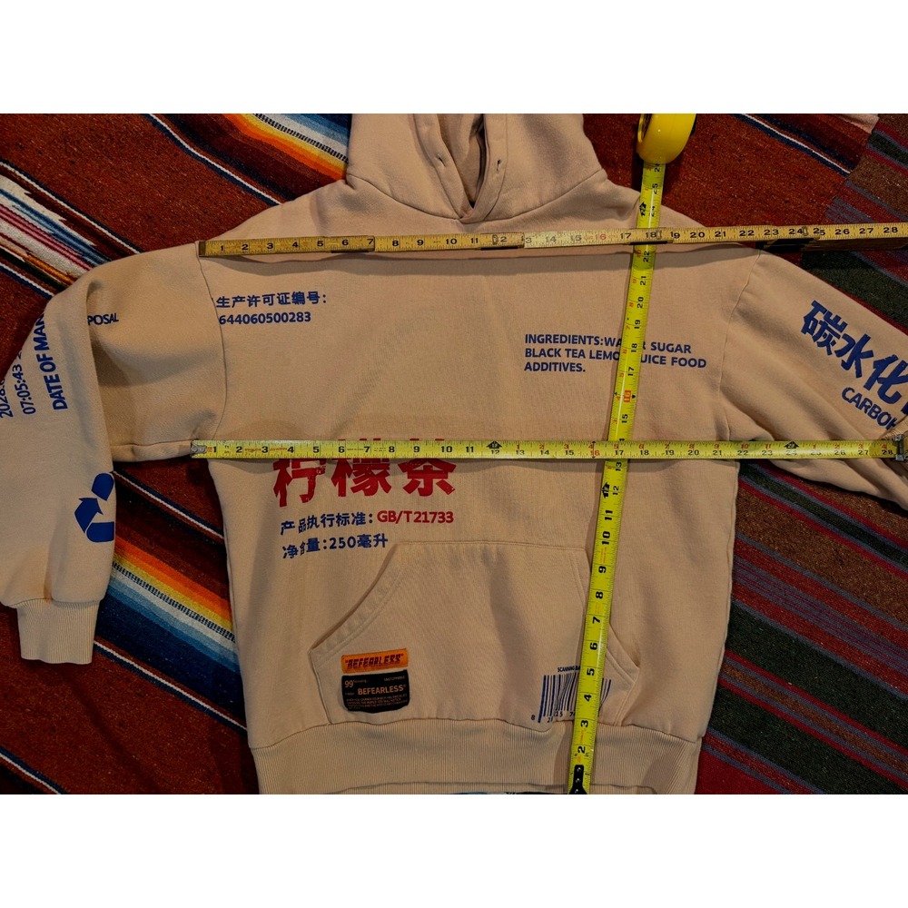BeFearless Lemon Tea Streetwear Hoodie Jacket Pullover Size Medium Beige - Picture 3 of 11